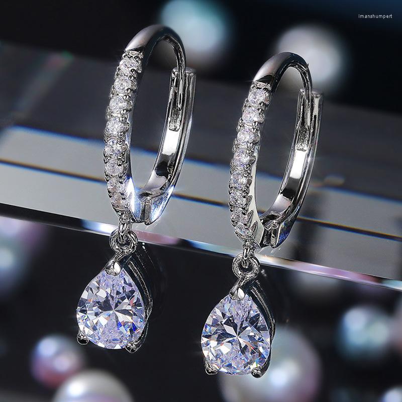

Hoop Earrings Korean Luxury Zircon Water Drop Round For Women Temperament Crystal Large Circle Earring Wedding Party Ear Jewelry