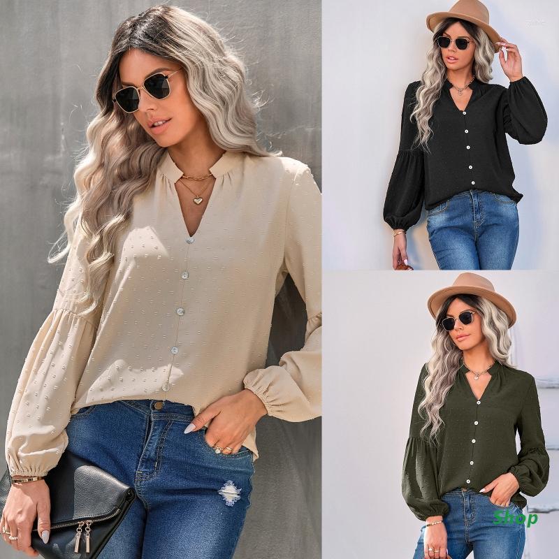 

Women's Blouses L5YC Women's Polka Dots Blouse Tops Loose All-matching Casual T-shirt Girls Long Sleeves Party Shirts V Neck Tee, Army green