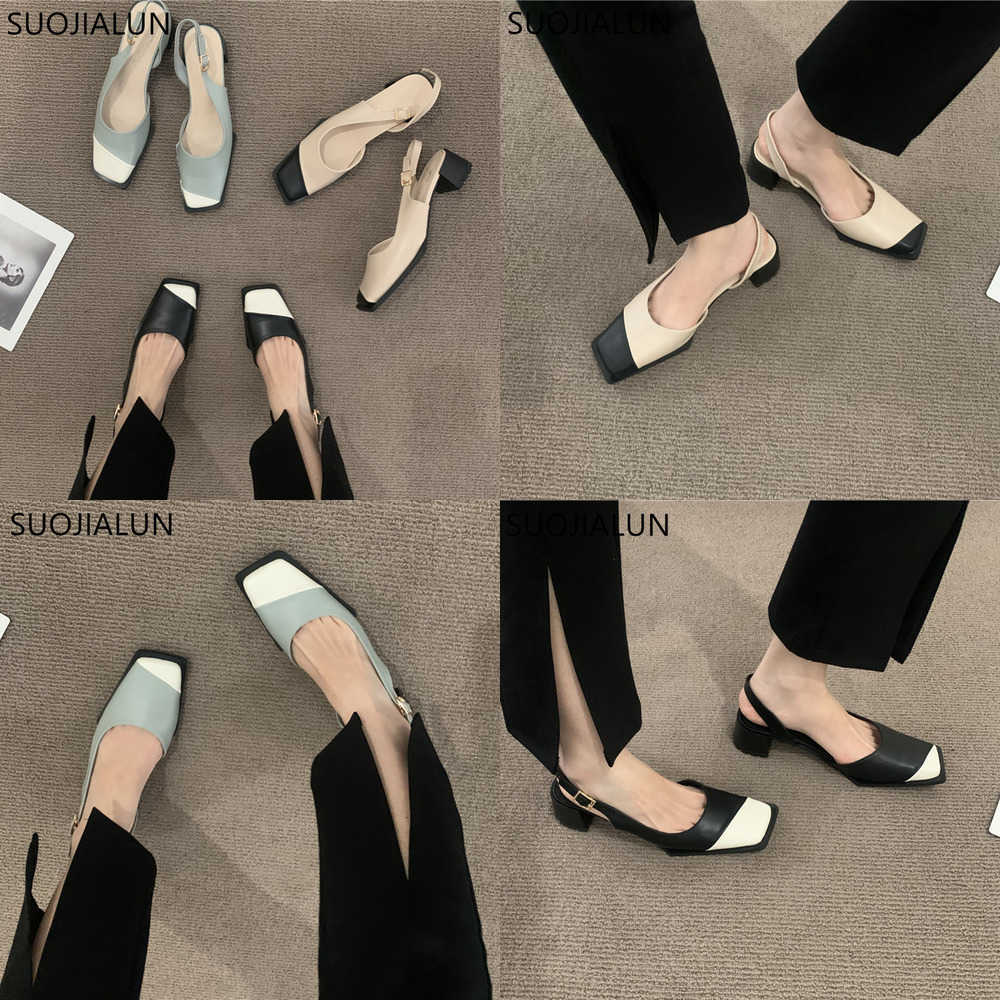 

Sandals Spring Women Slingback Shoes Square Low Heel Ladies Elegant Pumps Toe Slip on Mlues Dress Party Shoe 230316, Black