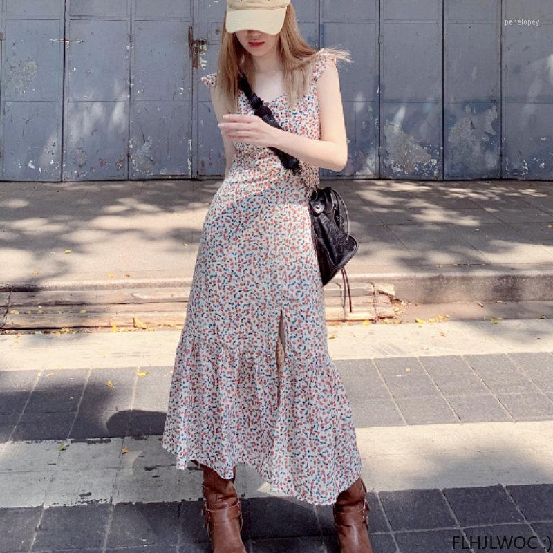

Casual Dresses Bohemian Long Maxi Holiday Date Girls Women 2023 Summer Sleeveless Ruffles Floral Print Retro Vintage Dress, Floral dress