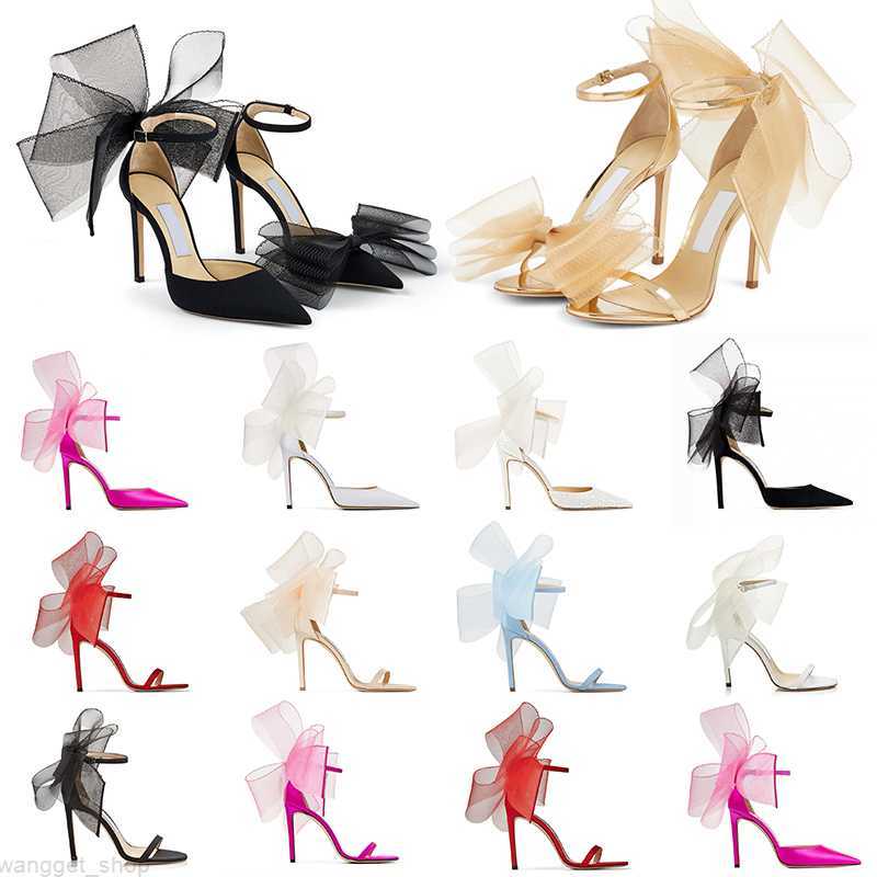 

With BOX Luxury Designer Sandals women high heels Averly Pumps Aveline Sandal with Asymmetric Grosgrain Mesh Fascinator Bows Shoes Black good, Item #6