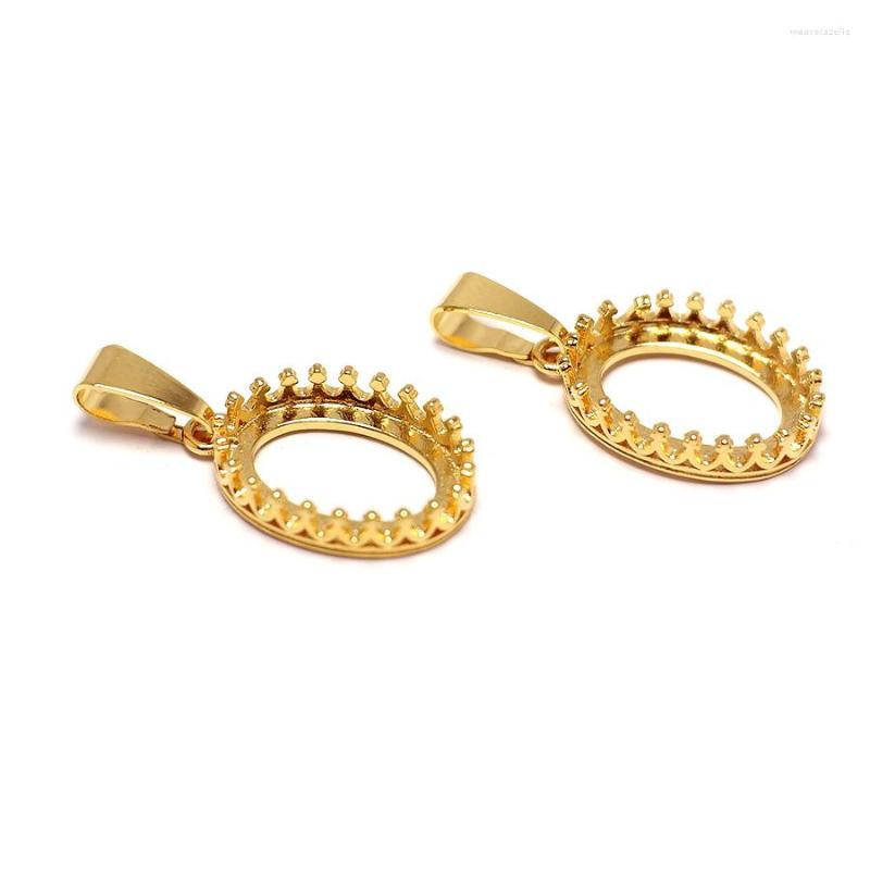 

Charms 2pcs Crown Drop Necklace Gold Color Plated Brass Earring Connector 21.8x14.1mm Oval Holder Pendant Jewelry Making