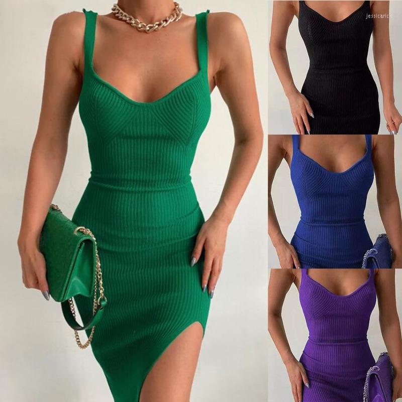 

Casual Dresses Summer Green Midi Bodycon Dress Knitted Sleeveless Backless Y2K Off Shoulder Party Beach Slim Fit Sexy Clubwear