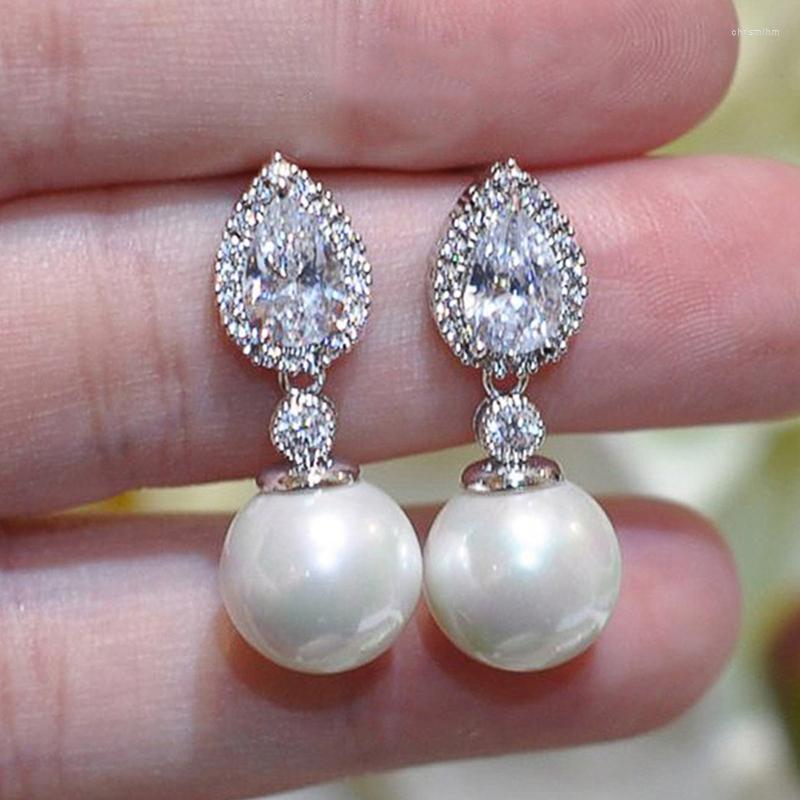 

Dangle Earrings 1PC Luxury Bride Wedding Modern Design Pear Cubic Zirconia With Imitation Peal For Women Jewelry