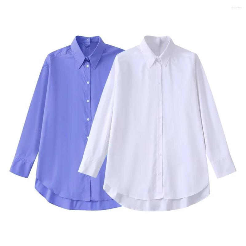 

Women's Blouses Huaxiafan Women's Fashion Front Buttons Solid Long Sleeve Poplin Shirts Chic, Blue