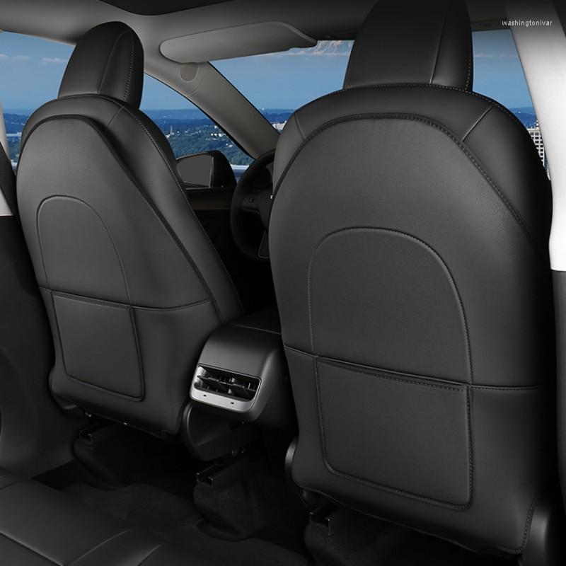 

Car Seat Covers PU Leather Back Kick Protectors Mats Full Surrounded Seatback For Model 3 Y Black 2 Pcs Accessories