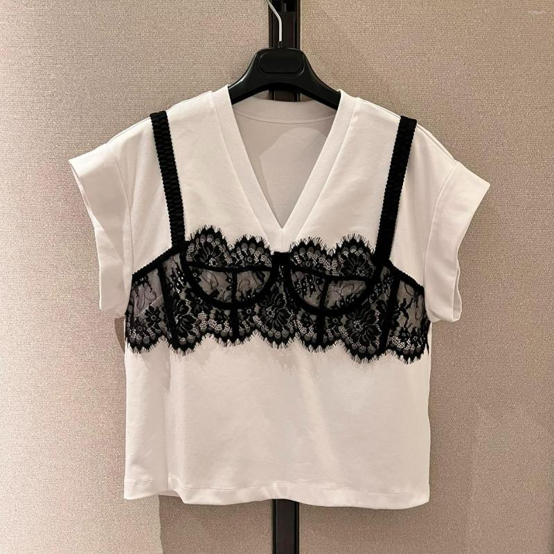 

Women's T Shirts Top Quality 2023 Luxury Fashion Runway Designer Women's Short Sleeve White Cotton Lace T-Shirt Lady Shirt, Beige