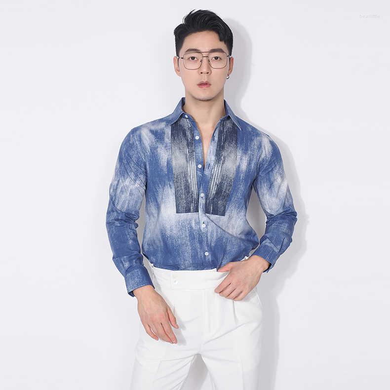 

Men's Casual Shirts B03102 Fashion Men's 2023 Runway Luxury Famous Brand European Design Party Style Clothing, Picture shown