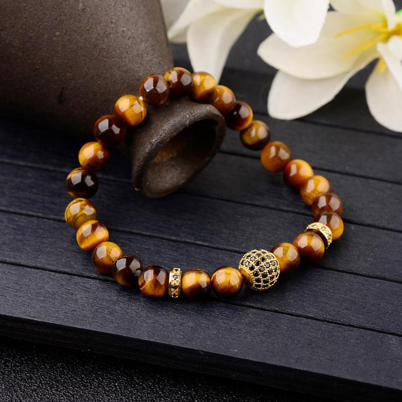 

Strand Brown Natural Stone Beads Bracelet For Men Women Luxury Gold Color Inlaid Zircon Beaded Jewelry Gifts Yoga Healing Bracelets