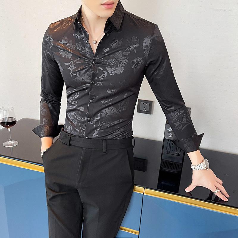 

Men's Casual Shirts 2023 Mens Luxury Print Dress Brand Mandarin Collar Paisley Slim Shirt Party Wedding Club Social White S-4XL, Black