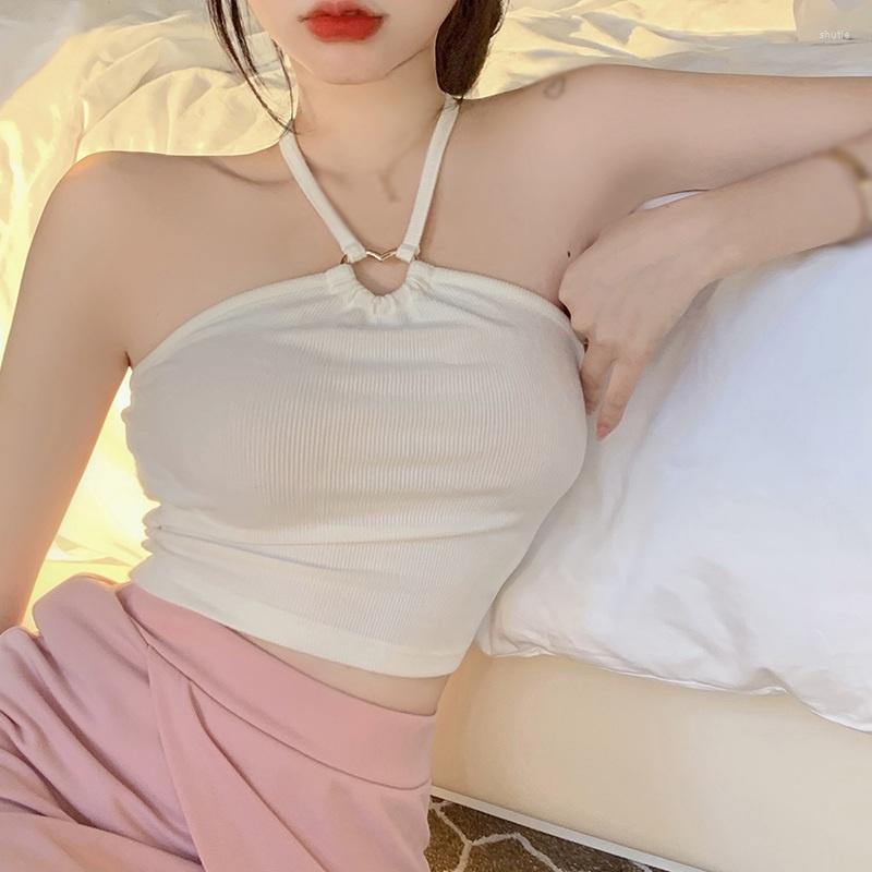 

Women's Tanks Korean Solid Color Halter Sweet Slim Sexy Exposed Navel Camisole Crop Top, Picture shown