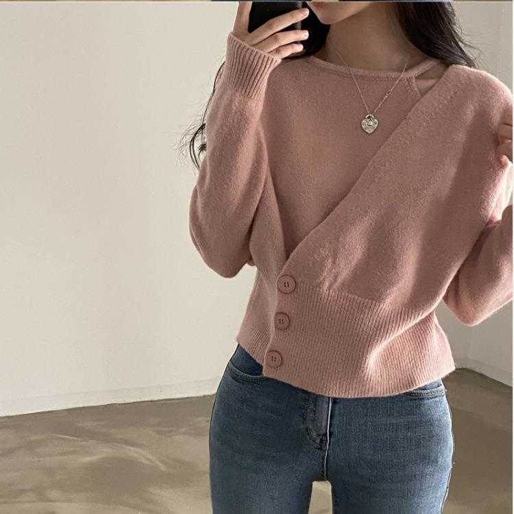 

Pure Desire Style Three Sweaters Button Off The Shoulder Knitted Cardigan Womens, White