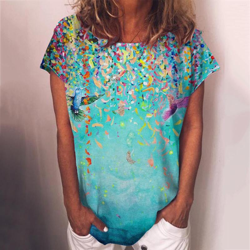 

Women' T Shirts Casual Floral Butterfly Printed Women T-shirt Short Sleeve Graphic Tees Round Neck T-shirts Femme Ropa Mujer, Blue