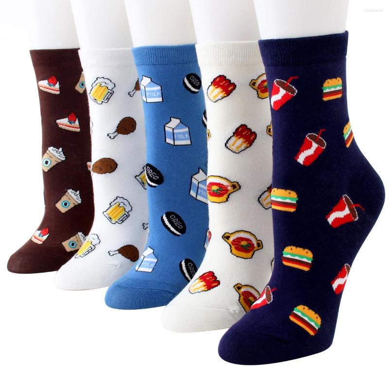 

Women Socks Cotton Creative Illustration Fries Hamburg Coke Tube Ins Trend Street Shooting Cartoon Calcetines