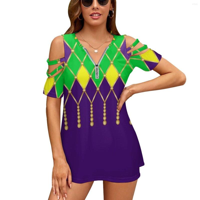 

Women's T Shirts Mardi Gras Women'S T-Shirt Fashion Printed Zipper V-Neck Short Sleeve Casual Plus Size Bright Carnival Geometric, Nz019