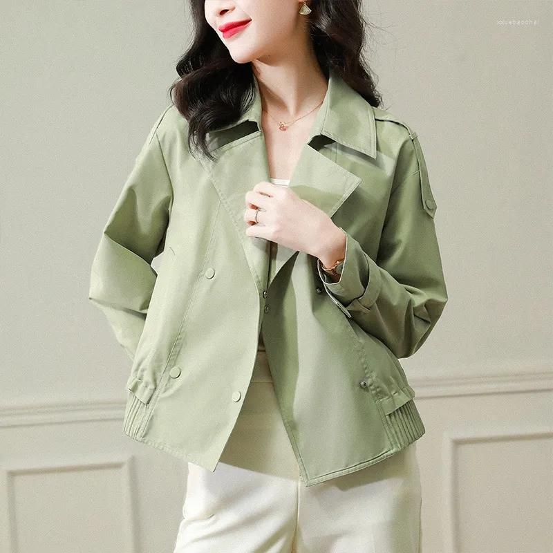 

Women' Trench Coats Short Coat Women' Spring Autumn 2023 Long Sleeved Temperament Waistband Green Windbreaker, Mint