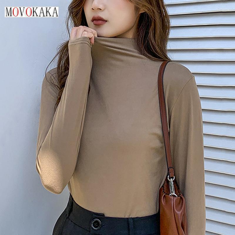 

Women's T Shirts MOVOKAKA Turtleneck Shirt Women Autumn Winter Long Sleeve Tops Modal Basic T-Shirts Solid Slim Tees Femme Camiseta Mujer, Black