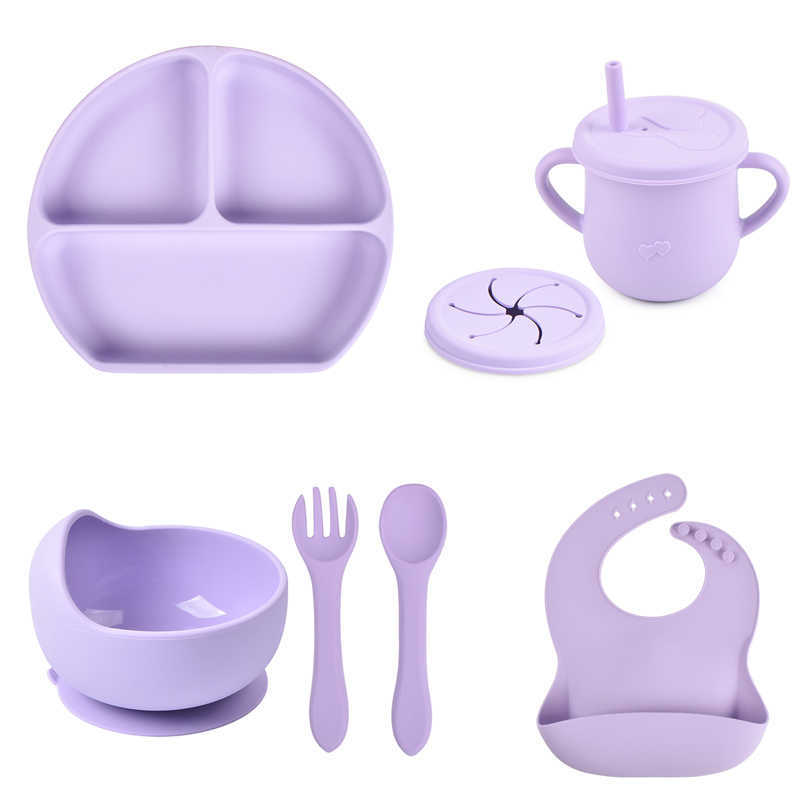 

Cups Dishes Utensils 4/5/7PCS Soft Silicone Baby Feeding Dishes Sucker Bowl Plate Cup Bibs Spoon Fork Sets Non-slip Children's Tableware BPA Free AA230413