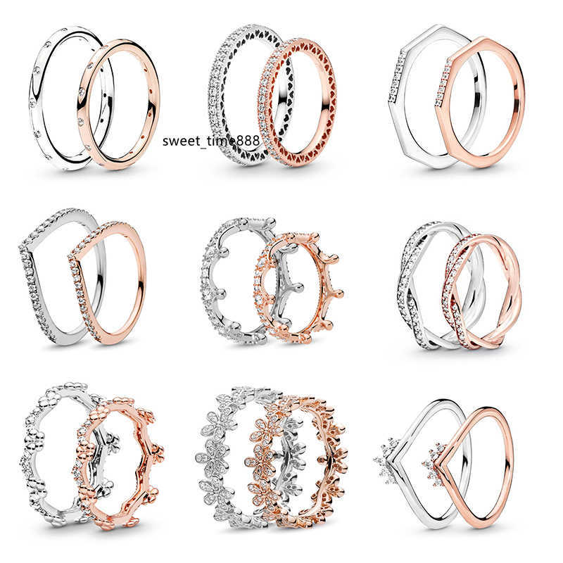 

New Popular 925 Sterling Silver Plated Rings Sparkling Bow Knot Stackable Rings Cubic Zirconia Women Men Gifts Pandora Jewelry Specials