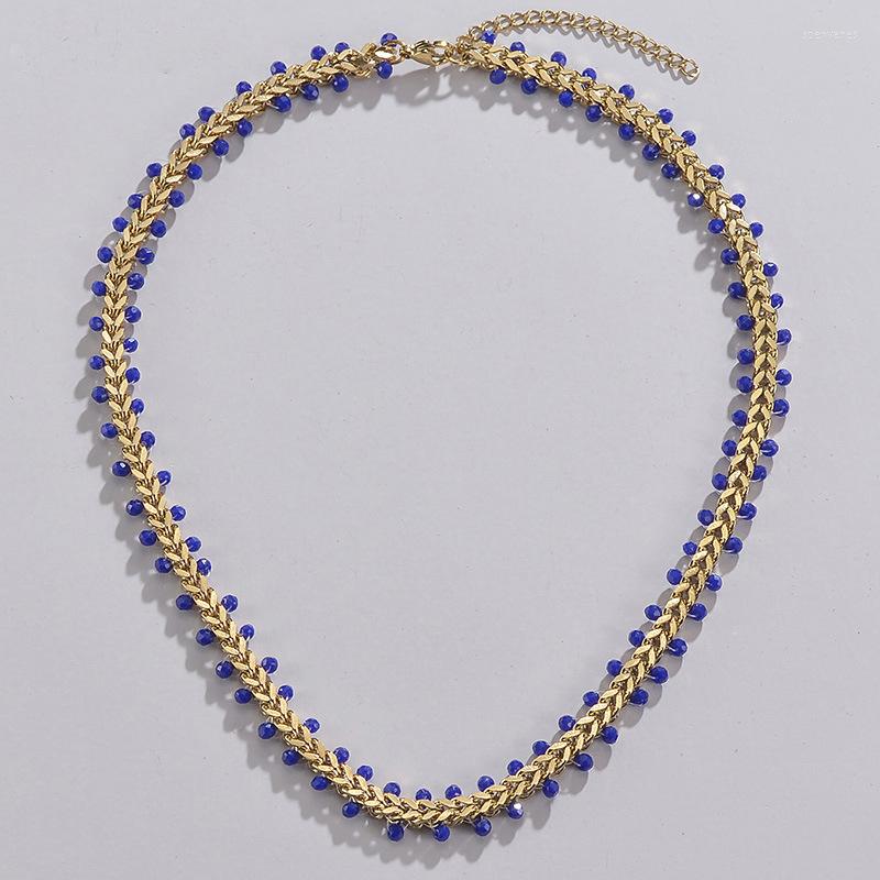

Chains ANEEBAYH Boho Blue Beads Arrow Link Chain Stainless Steel Gold Color Collar Necklace Waterproof Jewelry Party Gift 2023