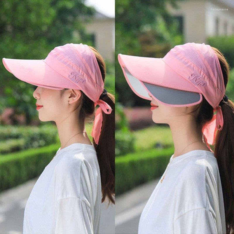 

Wide Brim Hats Summer Sun Hat Retractable Visor Caps Female Scalable Empty Top Baseball Cap UV Protection Beach Outdoor For Women