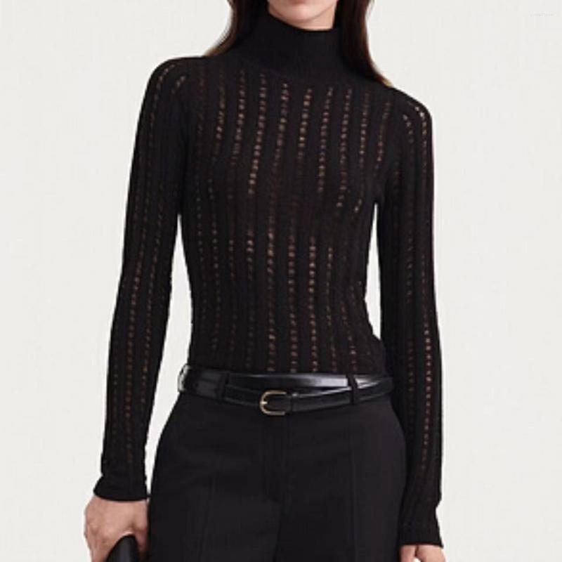 

Women's Sweaters Hollow Out Silk Knit Women's Top High Neck Slim Fit Underlay Long Sleeve Shirt, Black