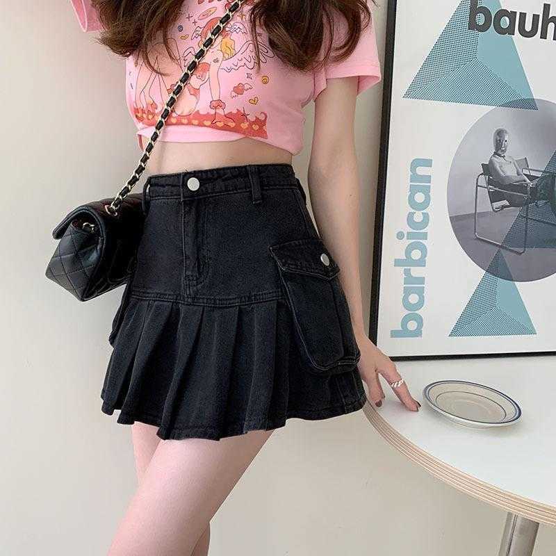 

Workwear With Pocket Skirt Female Summer High Waist Slimming Pleated Anti, Black4
