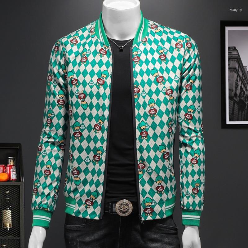 

Men's Jackets Cartoon Color Contrast Grid Pattern Mens Bomber Jacket Chaqueta Hombre Casual Business Plus Size 4XL Check, Green