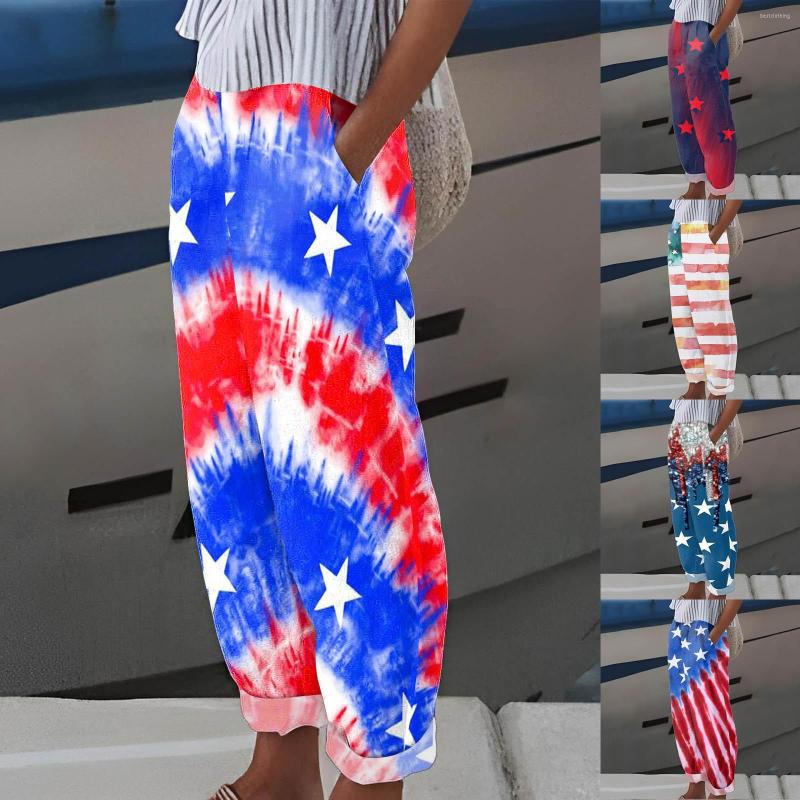 

Women' Pants Women' Casual Independence Day American Flag Prints Baggy Elastic Womens Tall Work Jogging For Women, Blue