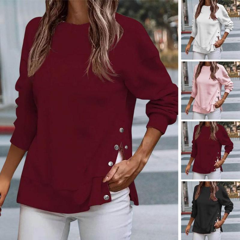 

Women's Blouses Women Sweatshirt Crew Neck Elastic Hem Warm Autumn Winter Solid Color Long Sleeve T-shirt Pullover Daily Clothing, Pink