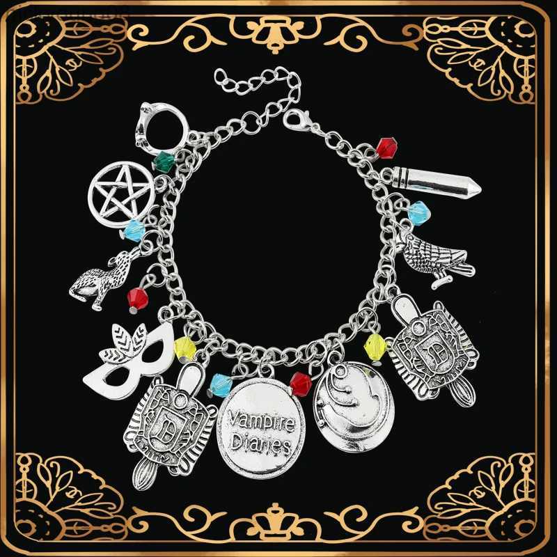 Beaded TV The Vampire Diaries Pendants Bangle Bracelet Mask Pentagram Link Chain Bracelets for Women AccessoriesL231114-image-920862433