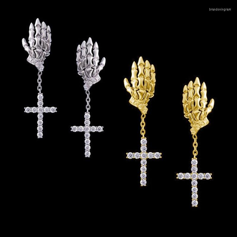 

Stud Earrings Men's Hiphop Rock Cross Dangle Earring For Men Gothic Skeleton Claw Cartilage Drop Zircon Lobe Ear Accessories