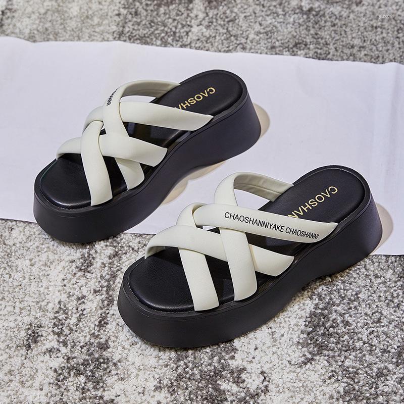 

Slippers 2023 Summer Women's Wearing Cross Thick Sole Beach Sandals Casual Fairy Style Outside, Black