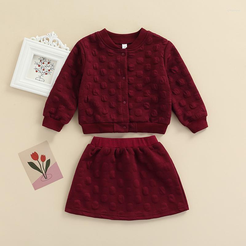

Clothing Sets Boiiwant 2-7Y Kid Girl Short Skirt Outfits Solid Color Dot Pattern Sweatshirts Long Sleeve Tops Elastic Waist Baby Clothes, Red