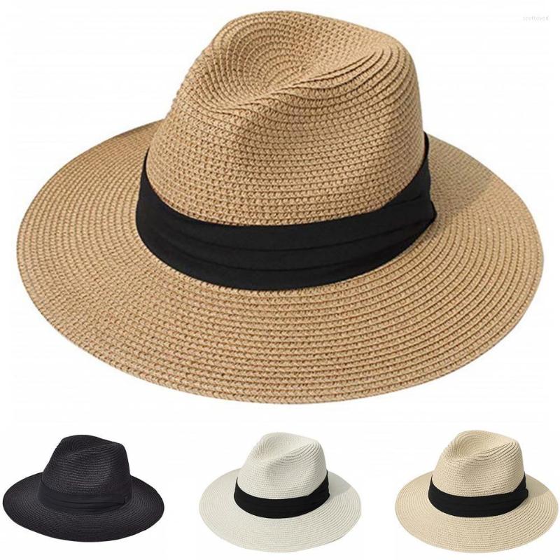 

Wide Brim Hats Simple Girl Sun Hat Floppy Summer For Women Beach Panama Straw Dome Weave Bucket Femme Shade, Black