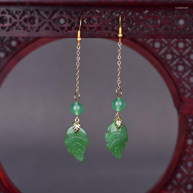 

Dangle Earrings Vintage Fashion Ethnic Drop Classic Retro Green Jade Glass Long For Women Luxury Wedding Boho