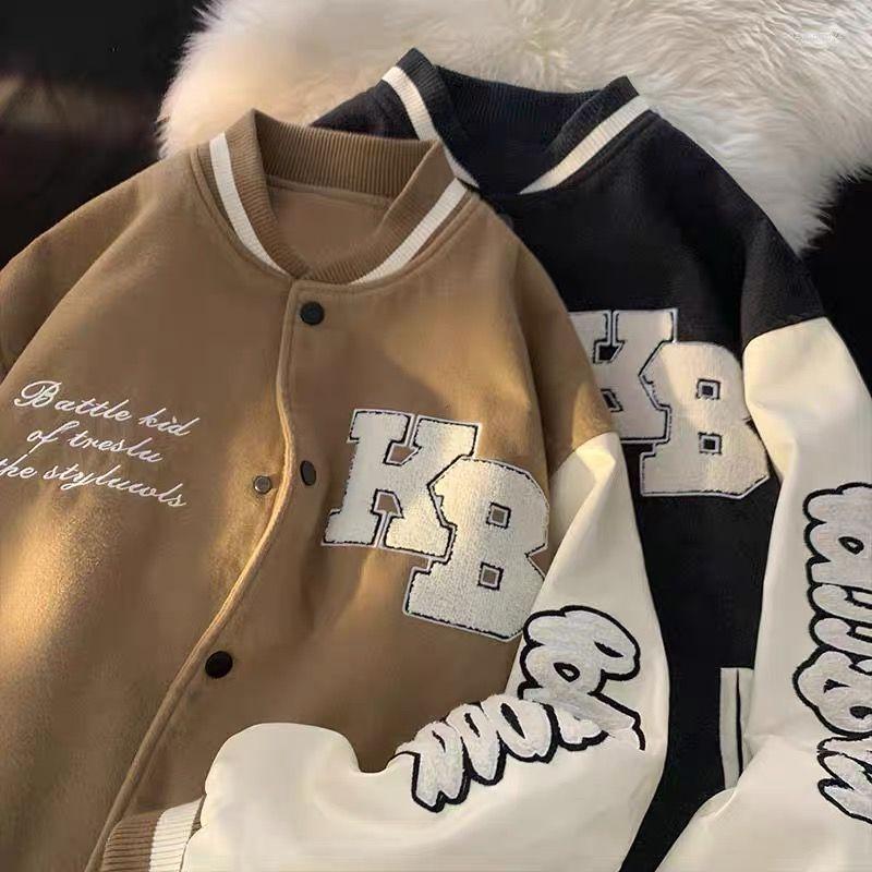 

Women' Jackets Deeptown Vintage Baseball Varsity Jacket Women Oversized Harajuku Fashion Korean Style Hip Hop College Uniform Aesthetic, Brown