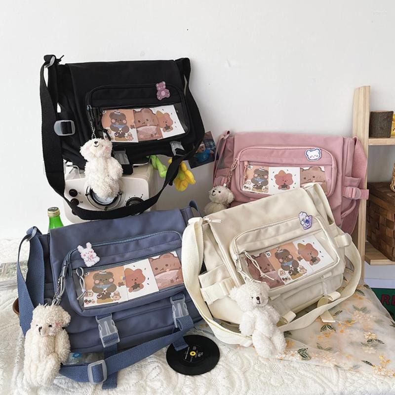 

Evening Bags Women Vintage Messenger Pouch Large Capacity Korean College Female Handbag Badge Pendant Multi-pocket For Travel Daily, Black
