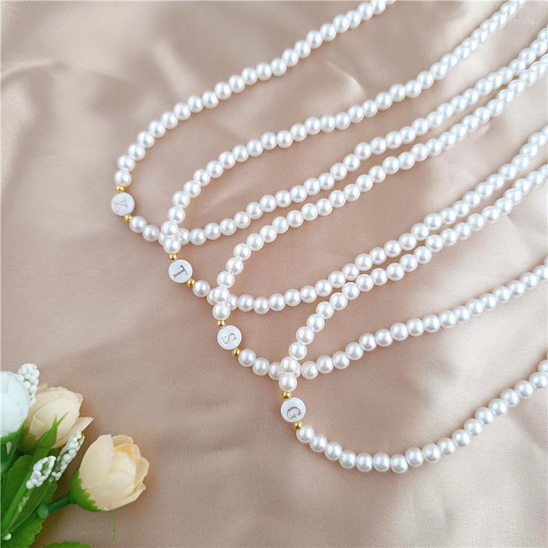 

Choker 2023 Beads Neck Chain Kpop Pearl Necklace 26 Initial Letter Name Chocker Jewelry On The Pendant Collar For Women