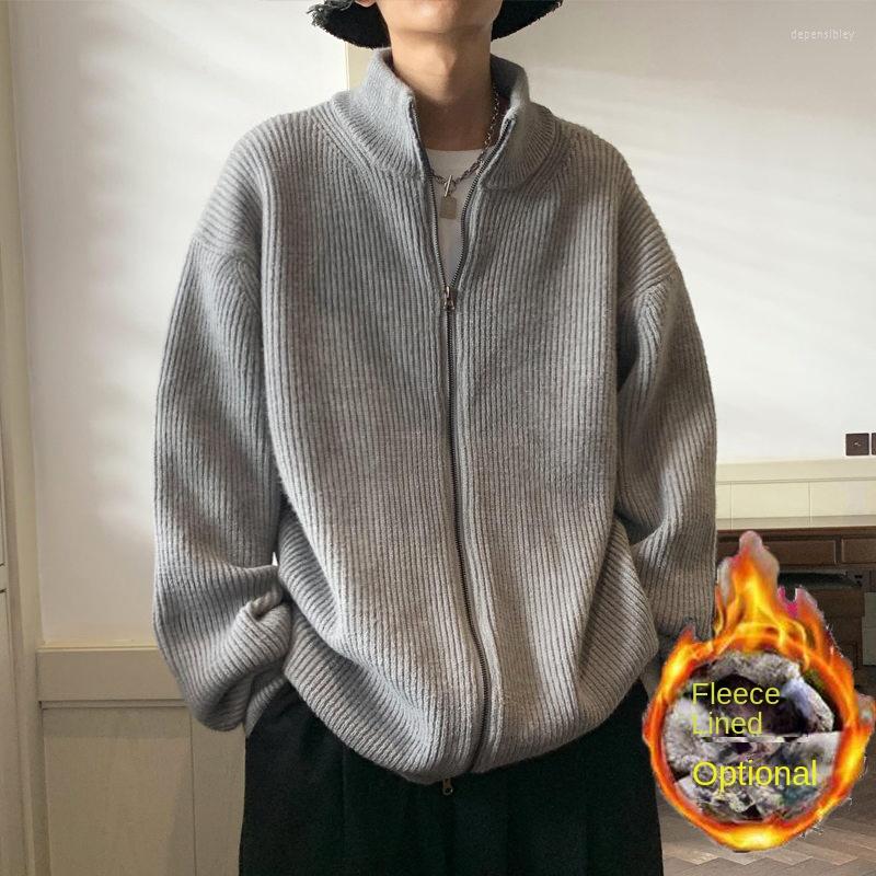

Men's Sweaters Oversized Collar Plus Casual Spring Outfit Sleeve Jackets Man's Style Zipper Youth Sweater Stand Long Coat Korean Size, Black