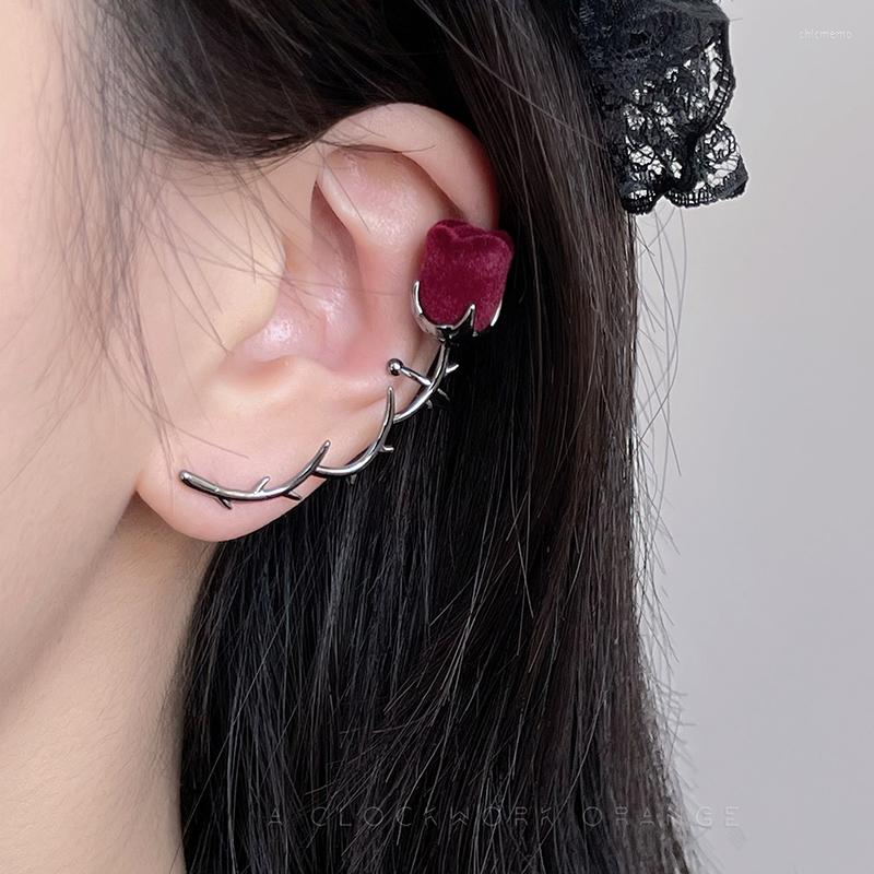 

Backs Earrings 1 PC Vintage Flocking Flower Stud Ear Clips For Women Temperament Cuffs Lady Wedding Jewelry Party Gifts