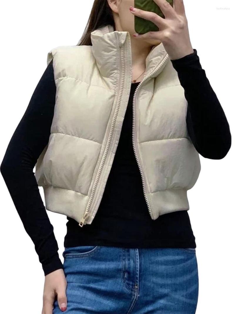 

Women' Vests Women  Winter Crop Vest Sleeveless Zip Up Stand Collar Warm Outerwear Puffer Padded Gilet, Creamy white