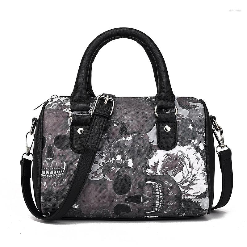 

Shoulder Bags Gothic Handbags For Women Spring Skull Print Punk Messenger Bag High Street Pu Leather Fashion Lady Y2k Boston, Gray