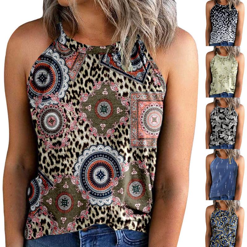 

Women' Tanks Women Sleeveless Tank Tops Summer Clothes 2023 Bohemian Leopard/Flower/Geometry Halter Vests Shirts Streetwear