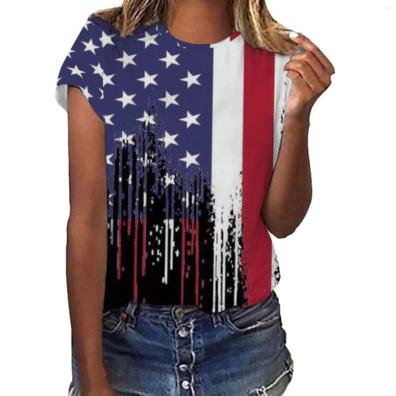 

Women's T Shirts Womens Casual America Flag Print O Neck Short Sleeve Long Sleeves Women Athletic Tee Workout, Red