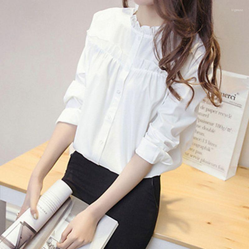 

Women's Blouses Spring Long Sleeve White Shirt Women's Loose Versatile Korean Lace Neck Fashion Wood Ear Edge, Black