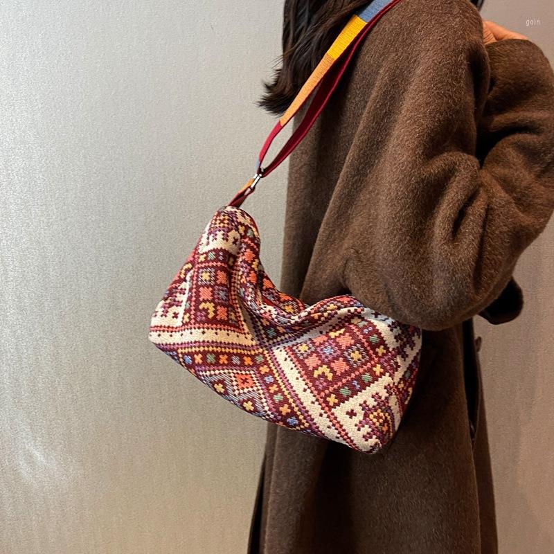 

Shoulder Bags Fashion Ethnic Style Women Casual High Capacity Wide Strap Bag Cotton Cloth Crossbody Female