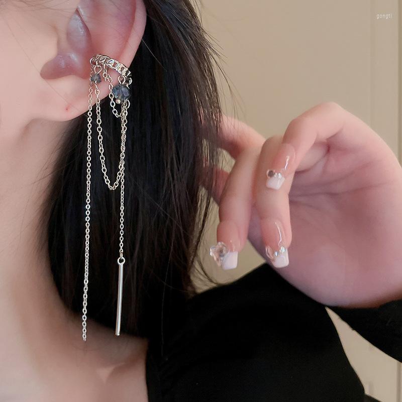 

Backs Earrings Fashion Blue Crystal Chain Tassel Ear Cuff Clip Earring For Women Girl Long Hanging No Pierced Fake Cartilage Jewelry Gift