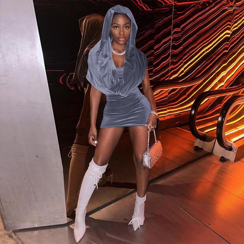 

Casual Dresses 2023 Summer Personalized Hooded Sleeveless Cape Sexy Sheath Slim-Fit Women' Dress, Gray