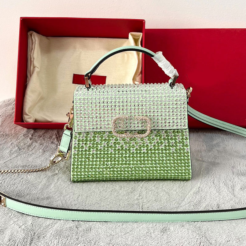 

Mini Handbag With Crystal Embellishments Flap Messenger Bags Women Shoulder Cross Body Purse Fashion Letter Magnetic Buckle Opening Top Quality Genuine Leather, Purple